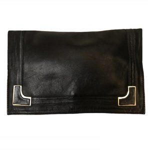Black leather pouch bag.